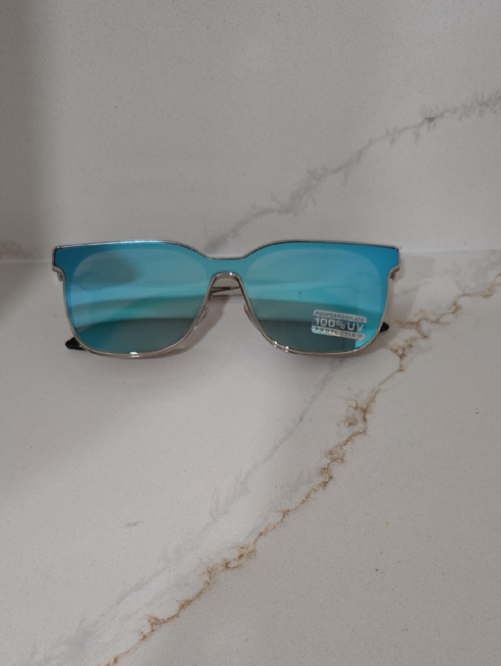 Blue Mirrored Lens Sunglasses with Silver Frame